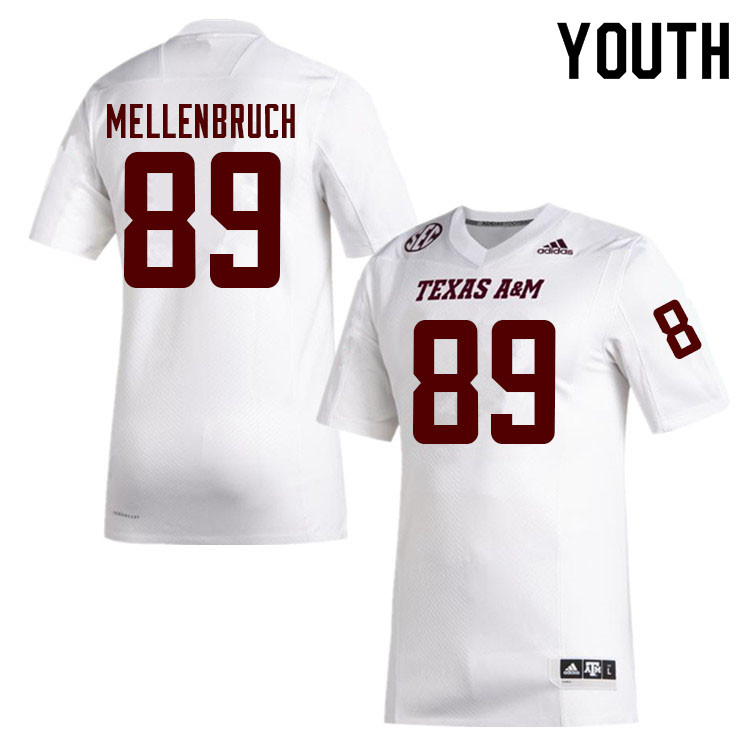 Youth #89 Justin Mellenbruch Texas A&M Aggies College Football Jerseys Sale-White - Click Image to Close
